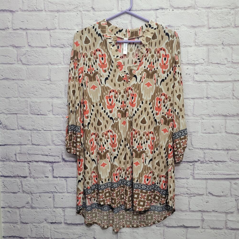 Paisley Grace Boho Floral Tunic Top Size M‎ Flowy Stretchy Cottage Retro Prairie